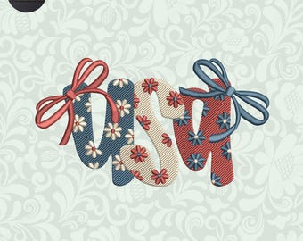 Coquette Usa Embroidery Design, 4th Of July Embroidery Design, Floral Usa Embroidery Design, 3 Sizes, Instant Download