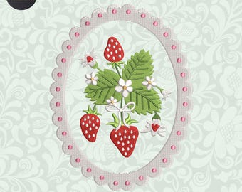 Summer Floral Strawberries Embroidery Design, Strawberry Embroidery Design, Instant Download