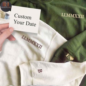 Personalized Embroidered Hoodie Sweater Roman Numeral Initial on sleeve, Anniversary Gift for him Couple Sweatshirt Hoodie