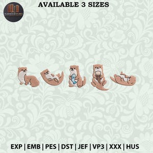 Cute Otters Embroidery Design, Funny Otters Embroidery File, Animal Embroidery Machine File, Instant Download