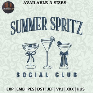 Summer Spritz Embroidery Design, Spritz Embroidery Design, Cocktails Embroidery Design, Summer Embroidery Design