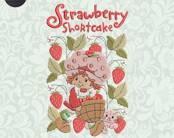Magic Kingdom Stickmuster, Vintage Cartoon Bogen Stickdatei, Erdbeermädchen Stickdatei, Strawberry Fest Stickmuster