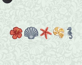 Seashell Embroidery Design, Coastal Ocean Lover Embroidery Design, Nautical Summer Embroidery Machine File, Instant Download