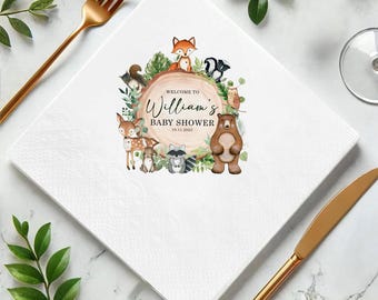 Woodland Baby Shower Napkins: Adventure Awaits, Forest Animals