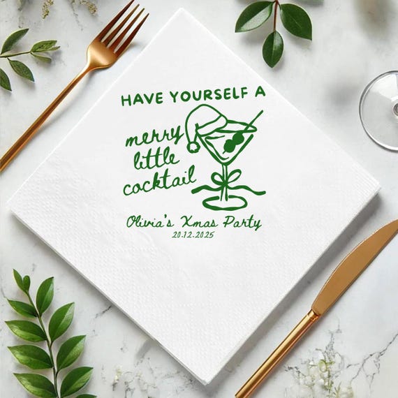 Personalized Christmas Cocktail Napkins, Santa Claus Xmas Party Decor
