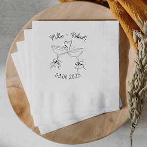 Personalized Wedding Napkins, Custom Champagne Wedding Napkins, Hand Drawn Napkin, Personalized Wedding, Cocktail Napkins, Champagne Tower