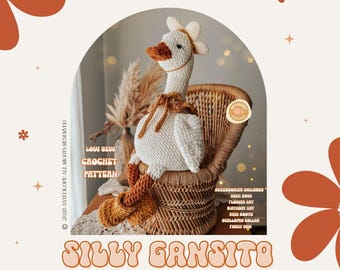 Couch Goose Crochet Pattern / Silly Gansito Crochet Pattern / Low Sew / Crochet Amigurumi / Farm Crochet Pattern / Cute Goose Pattern