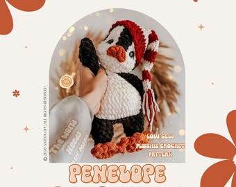 Patrón de pingüino a crochet / Penélope el pingüino / Amigurumi de bajo costo / Lindo pingüino de invierno / Patrón de pingüino navideño / Lindo patrón de pingüino