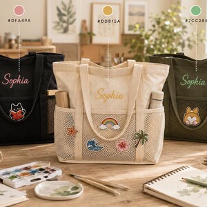 DIY Embroidered Patch, Personalized UV Printed Custom Name Tote Bag, Utility Mesh Canvas Tote, Interactive Gift