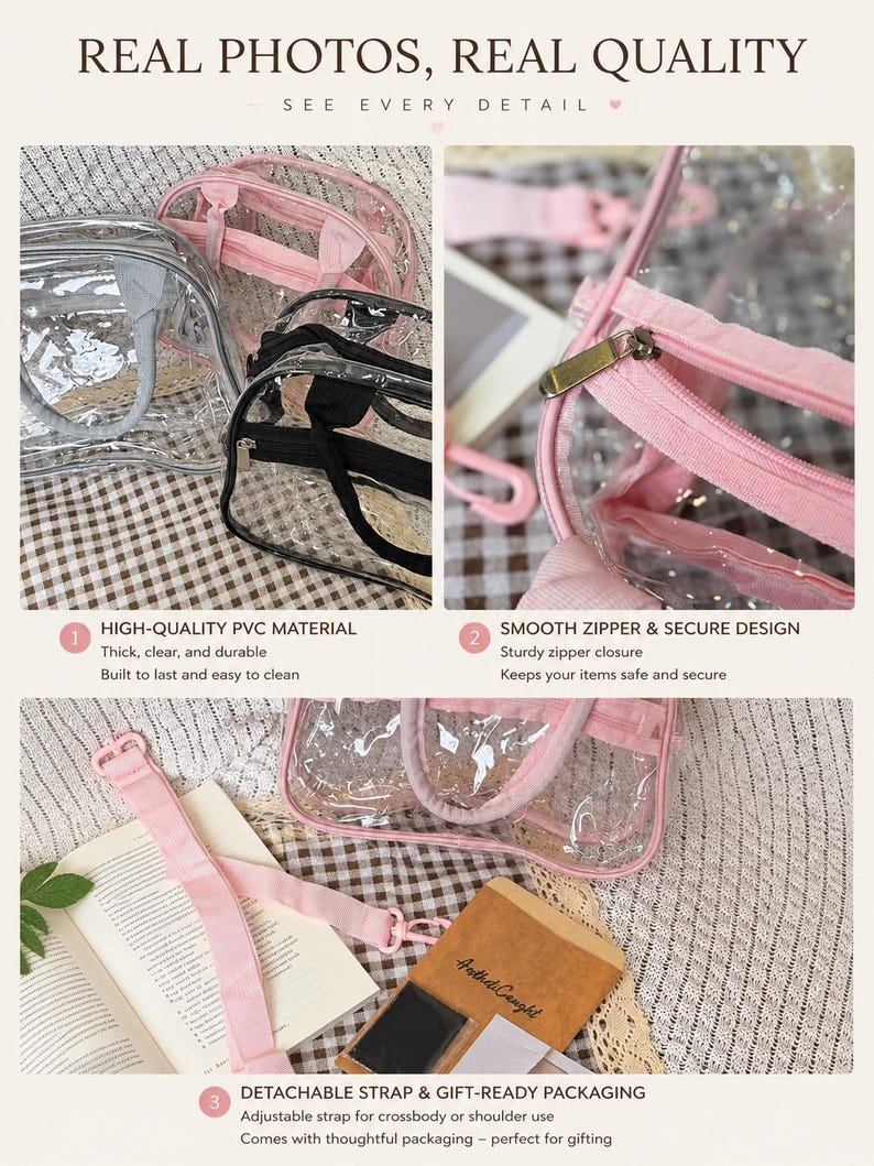 Concert Approved See Thru Bag, Clear Stadium Bag, Transparent PVC Crossbody Purse image 5