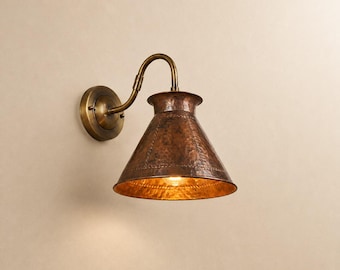 Handmade Copper Wall Sconce, Rustic Farmhouse Wall Light, Industrial Copper Lighting Fixture