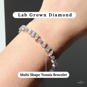 14K Solid Gold Multi Shape Lab Grown Diamond Tennis Bracelet, Mixed Shape Marquise Pear Radiant Round Diamond Bracelet, Bridal Gift for Her