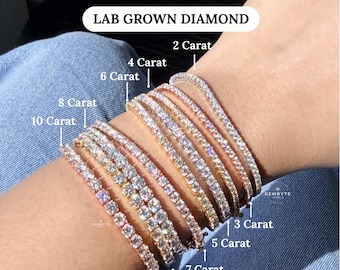14K Solid Gold Lab Grown Diamond Tennis Bracelet, 1.5 - 10 CTW Round Brilliant EF+ VS+ Infinity Stackable Bracelet, Gift for Her, GemByte