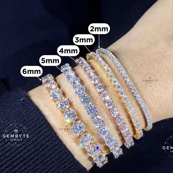 VVS1 Ideal Cut Moissanite Tennis Bracelet, Passes Diamond Tester | 925 Sterling Silver Iced Out Jewelry | 2-6mm | Luxury Bridal Gift For Her