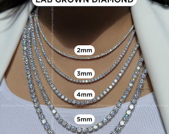 14K Solid Gold Lab Grown Diamond Tennis Necklace, 7-20 CTW Round Brilliant DEF VVS Infinity Necklace, Ethical Luxury Gift for Her