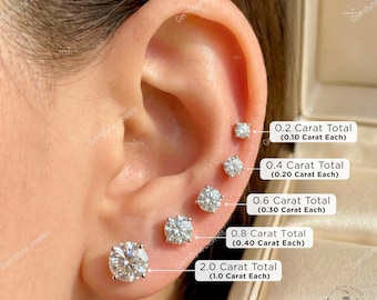 14K Gold Lab Grown Diamond Earrings Stud, Screw Back, Push Back, Round Cut, 0.20 - 4.00 CT, Diamond Tester Approved Minimalist Jewelry