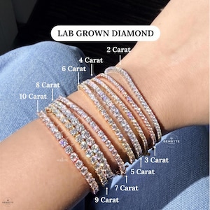 14K Solid Gold Lab Grown Diamond Tennis Bracelet, 1.5 - 10 CTW Round Brilliant EF+ VS+ Infinity Stackable Bracelet, Gift for Her, GemByte