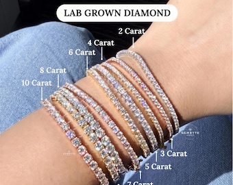 14K Solid Gold Lab Grown Diamond Tennis Bracelet, 1.5 - 10 CTW Round Brilliant EF+ VS+ Infinity Stackable Bracelet, Gift for Her, GemByte