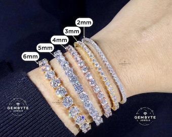 VVS Ideal Cut Moissanite Tennis Bracelet, Passes Diamond Tester | 925 Sterling Silver Iced Out Jewelry | 2-6mm | Luxury Bridal Gift For Her