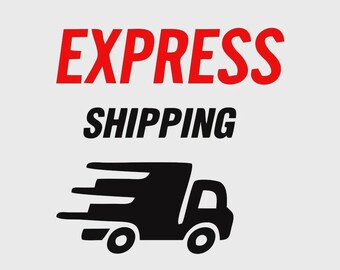 May include: Image features the words "EXPRESS SHIPPING" in red and black text. Below the text is a black graphic of a speeding delivery truck, conveying a sense of fast service.
