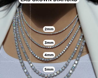 14K Solid Gold Lab Grown Diamond Tennis Necklace, 7-20 CTW Round Brilliant DEF VVS Infinity Necklace, Ethical Luxury Gift for Her