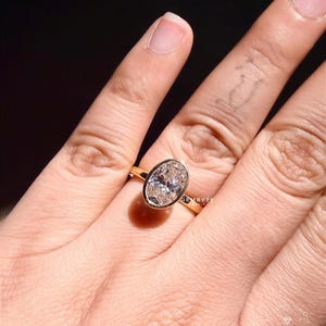 Oval Lab Grown Diamond Engagement Ring, 2 Carat Bezel Setting - 14K Gold Split Shank Band - Cathedral Mount | Modern Proposal Jewelry