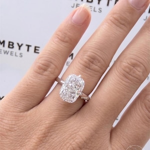 5.00 CT Elongated Cushion Cut Lab Grown Diamond Engagement Ring, 14K Gold IGI Certified Solitaire, Celebrity Style Hidden Halo Ring Gift NYC