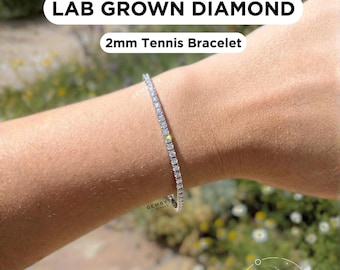 2mm Lab Grown Diamond Tennis Bracelet, 14K Gold Prong Setting, Round Brilliant Cut