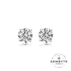 two large, clear gemstone earrings with the word 'GEMBYTE' written on them.
