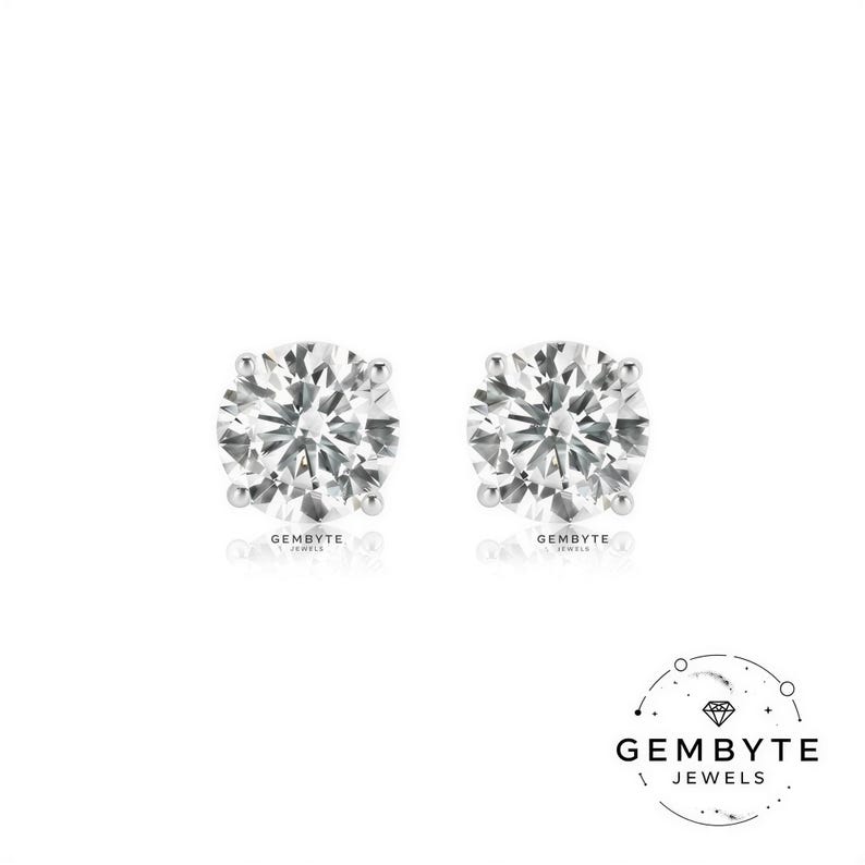 two large, clear gemstone earrings with the word 'GEMBYTE' written on them.