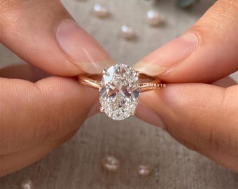 4 CT Oval Lab Grown Diamond Engagement Ring 14K Gold Solitaire, EF+ VS+ Colorless Oval Ring, Unique Bridal Anniversary Gift