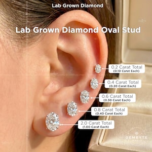 Oval Lab Grown Diamond Stud Earrings 14K Gold, 0.20 to 2.00 TCW Oval Brilliant Solitaire Studs, Dainty Bridal Wedding Earrings NYC