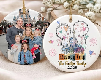 Personalized Family Vacation Two-side Ceramic Ornament, Custom Disneyworld Trip Ornament, Family Trip Ornament, Family Christmas Gift