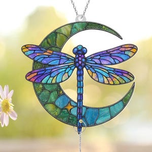 Dragonfly Suncatcher Hanging, ACRYLIC Suncatcher, Dragonfly Gift, Dragonfly Moon Decor, Dragonfly Window Hanging, Dragonfly Lover Gifts