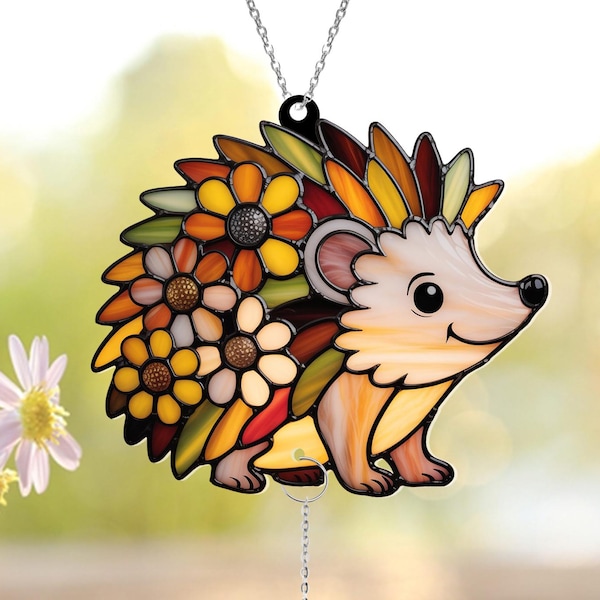 Hedgehog Window Hanging Decor Suncatcher, Nature Window Hanging, Ideal Birthday Gift for Her, Hedgehog Lover, Nature Lover Gift
