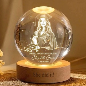 Custom Graduation Photo Lamp, Personalized Portrait Crystal Ball Night Light Class of 2026, Senior Picture Gift, Keepsake for Graduate Decor