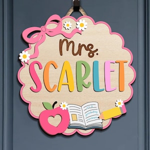 Personalized 3D Teacher Door Hanger, Custom Teacher Name Sign, Back To School, School Wood Sign, Classroom Door sign, Teacher Welcome Sign