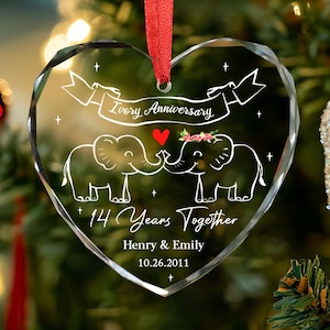 Personalized 14th Wedding Anniversary Ornament, Custom 14th Ivory Anniversary Gift, Wedding Anniversary, Couple Gift, Gift for Husband Wife