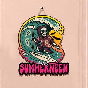 Summerween Wooden Door Hanger, Summerween decor, House Sign, Spooky Summer Halloween Party Decor, Wooden Beach Decoration, Welcome Sign