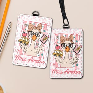 Personalized Goose Teacher Badge Holder, Cute Goose Name ID Tag, Funny Back to School Gift, Teacher Gift, Appreciation Gift