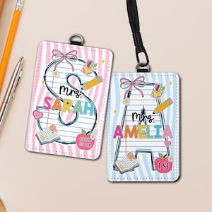 Personalized Teacher Badge Holder with Initial Name - Custom Classroom ID Tag for Teacher - Back to School Gift for Her- Appreciation Gift