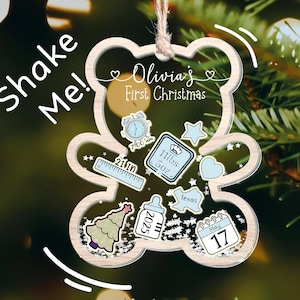Baby First Christmas Ornament 2025, Custom Birth Stats 4D Shaker Ornament, New Baby Ornament, Baby Shower Gift for Boy Girl, Newborn Gift