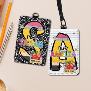 Custom Teacher ID Badge Holder with Initial- Personalized Name Tag for Women - Back to School Gift-  Teacher Gift- Personalized Badge Holder