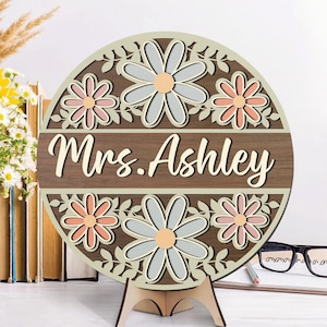 Custom 3D Teacher Door Hanger, Floral Teacher Name Sign, Floral Classroom Door Sign, Back To School Gift, Teacher Welcome Sign