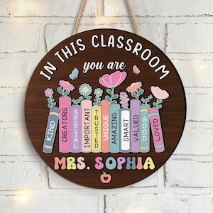Personalized Classroom Door Hanger for Teacher, Teacher Gift Door Hanger, Custom Name Sign, Classroom 3D Wooden Sign, Appreciation Gift
