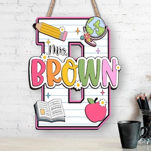 Personalized Teacher First Name Letter Sign, Teacher Door Hanger, Teacher Appreciation, 2 Layer Name Sign, Welcome Sign, Back To School Gift