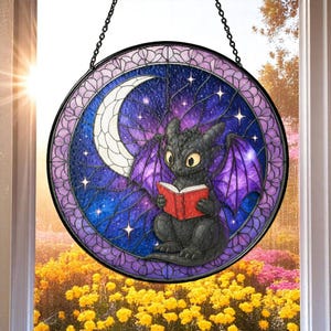 Reading Book Dragon Ornament, Fantasy Dragon Window Hanging, Dragon Wall Art, Bookish Gift, Book Club Gift, Home Decor, Book Lover Gifts