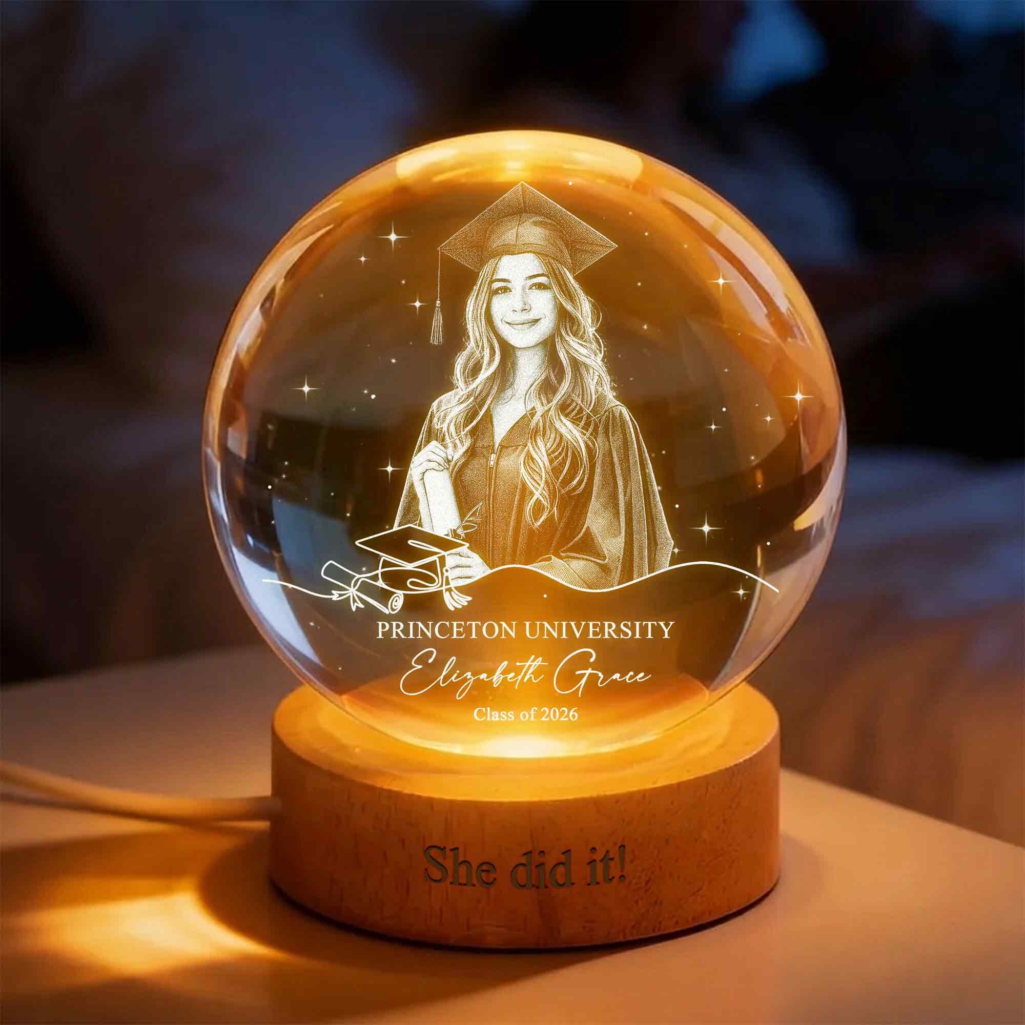 Custom Graduation Photo Lamp, Personalized Portrait Crystal Ball Night ...