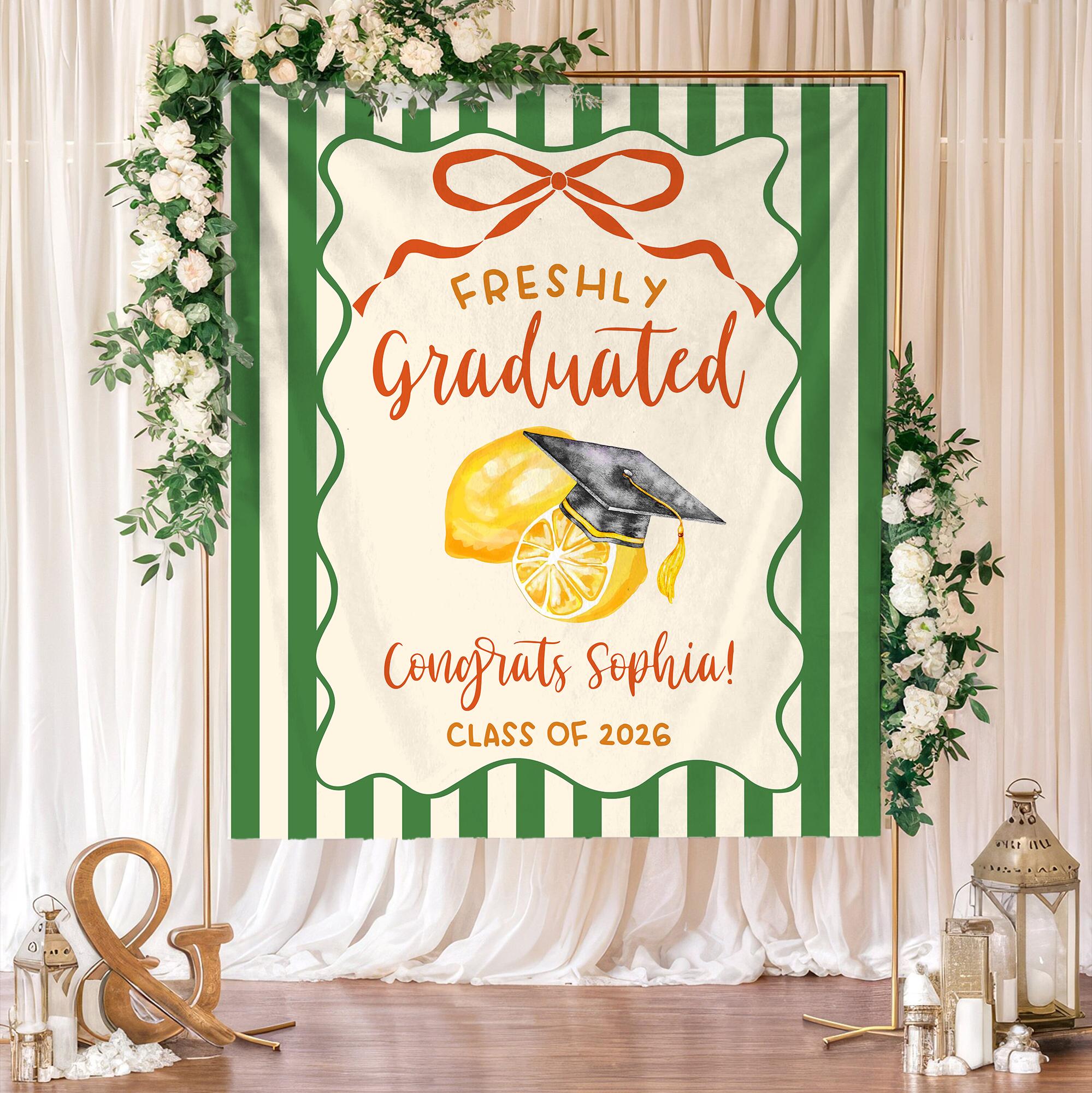 Custom Lemon Graduation Banner 2026, Freshly Graduated Backdrop, Pink ...