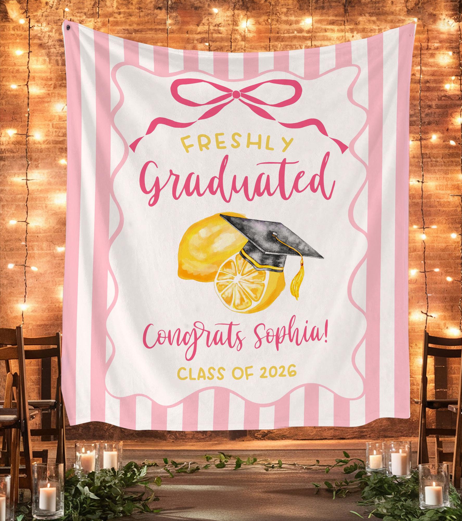 Lemon Grad Backdrop Custom Lemon Graduation Banner 2026, Freshly Graduated Backdrop, Pink ...